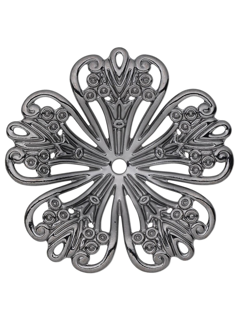 Fancy Concave 5-Petal Flower 42mm Gunmetal Black Gray Filigrees Pendants 2 pcs